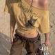 Women Summer Street Fashion Letter Printed Short-Sleeved Slant Collar T-Shirt Women Summer Street Fashion Letter Printed Short-Sleeved Slant Collar T-Shirt