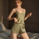 Women Fashion Sexy Solid Color Ice Silk Camisole Loose Shorts Pajamas Two-Piece Set Women Fashion Sexy Solid Color Ice Silk Camisole Loose Shorts Pajamas Two-Piece Set