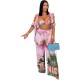 Women Fashion Sexy Vacation Printed Camisole Shorts Lapel Short-Sleeve T-Shirt Loose Pants Four-Piece Set