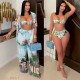 Women Fashion Sexy Vacation Printed Camisole Shorts Lapel Short-Sleeve T-Shirt Loose Pants Four-Piece Set
