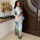 Women Fashion Sexy Vacation Printed Camisole Shorts Lapel Short-Sleeve T-Shirt Loose Pants Four-Piece Set
