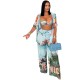 Women Fashion Sexy Vacation Printed Camisole Shorts Lapel Short-Sleeve T-Shirt Loose Pants Four-Piece Set