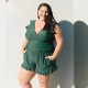 Women Fashion Sexy Plus Size Printed V-Neck Edge Curl Sleeveless Rompers Women Fashion Sexy Plus Size Printed V-Neck Edge Curl Sleeveless Rompers