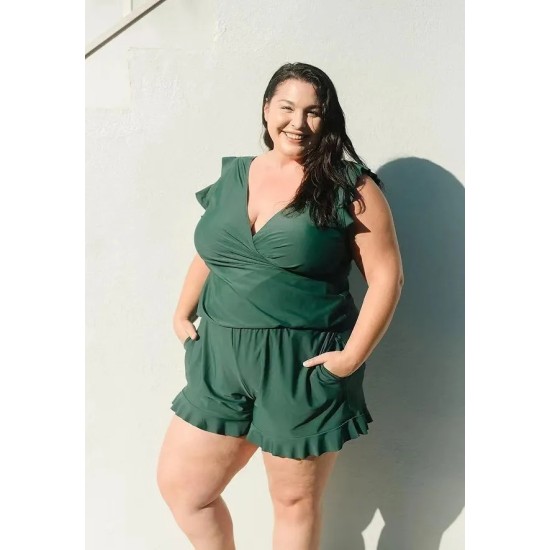 Women Fashion Sexy Plus Size Printed V-Neck Edge Curl Sleeveless Rompers Women Fashion Sexy Plus Size Printed V-Neck Edge Curl Sleeveless Rompers