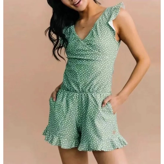 Women Fashion Sexy Plus Size Printed V-Neck Edge Curl Sleeveless Rompers Women Fashion Sexy Plus Size Printed V-Neck Edge Curl Sleeveless Rompers