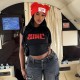 Women Fashion Round Neck Letter Printed Short Sleeve T-Shirt