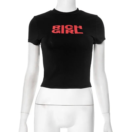 Women Fashion Round Neck Letter Printed Short Sleeve T-Shirt