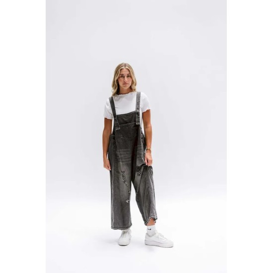 Women Fashion Casual Retro Ripped Loose Wide Leg Denim Jumpsuits
