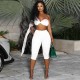Women Fashion Sexy Irregular Mesh Single-Sleeve Tube Top Tight Pants Two-Piece Set