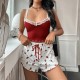 Women Fashion Sexy Lace Splicing Camisole Floral Printed Shorts Pajamas Two-Piece Set Women Fashion Sexy Lace Splicing Camisole Floral Printed Shorts Pajamas Two-Piece Set