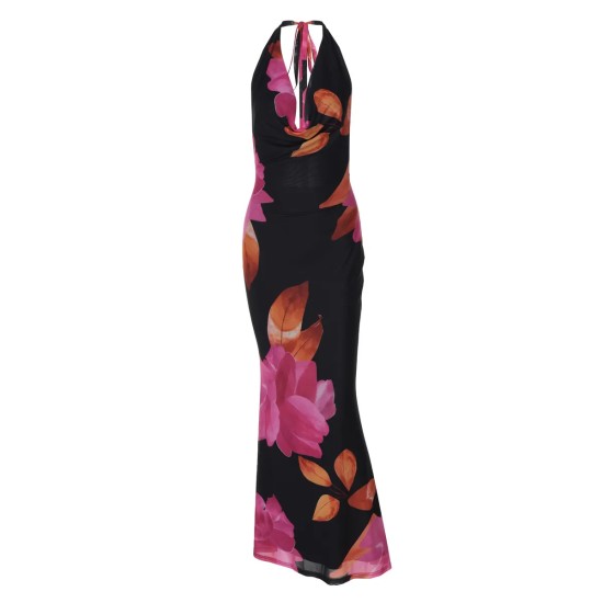 Women Fashion Sexy Printed Halter-Neck Backless Lace-Up Slim-Fit Dress Women Fashion Sexy Printed Halter-Neck Backless Lace-Up Slim-Fit Dress