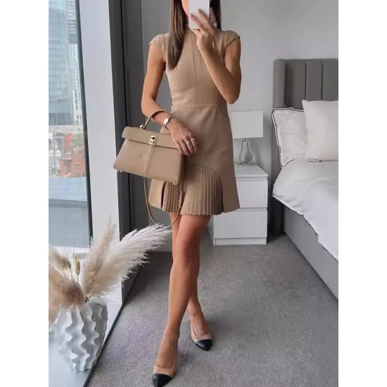 Women Fashion Casual Solid Color Round Neck Sleeveless Slim-Fit Dress