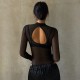 Women Sexy Solid Color Mesh See-Through Long Sleeve Bodysuits
