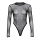 Women Sexy Solid Color Mesh See-Through Long Sleeve Bodysuits