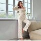 Women Fashion Casual Floral Printed V-Neck Long Sleeve Top Loose Pants Pajamas Two-Piece Set