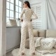 Women Fashion Casual Floral Printed V-Neck Long Sleeve Top Loose Pants Pajamas Two-Piece Set