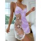 Women Fashion Sexy Floral Lace Splicing Deep V Backless Pajamas