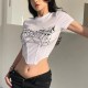 Women Fashion Sexy Printed Chain Short-Sleeve Slim-Fit Crop Top Women Fashion Sexy Printed Chain Short-Sleeve Slim-Fit Crop Top