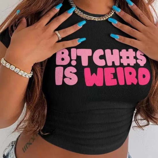 Women Simple Letter Slogan Print Short Sleeve Crop T-Shirt