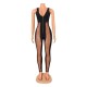 Women Sexy Mesh Stitching Zipper Jumpsuits Women Sexy Mesh Stitching Zipper Jumpsuits
