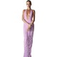 Women Sexy Solid Color Deep V Neck Mesh Stitching Bodycon Maxi Dress