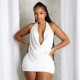 Women Fashion Sexy Solid Color Lace Halter-Neck Backless Top Slim Fit Skirt Two-Piece Set