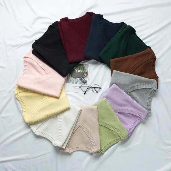Women Fashion Solid Color V-Neck Sleeveless Knitwear