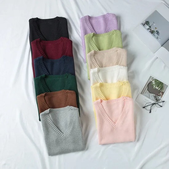 Women Fashion Solid Color V-Neck Sleeveless Knitwear