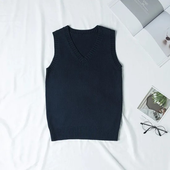 Women Fashion Solid Color V-Neck Sleeveless Knitwear