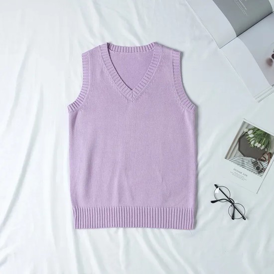 Women Fashion Solid Color V-Neck Sleeveless Knitwear