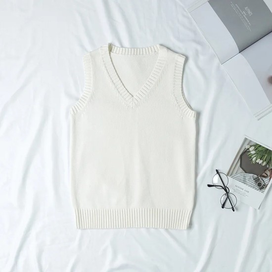 Women Fashion Solid Color V-Neck Sleeveless Knitwear