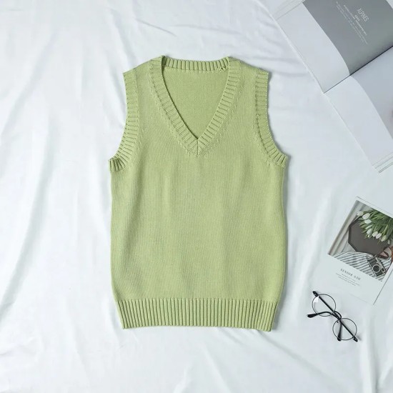 Women Fashion Solid Color V-Neck Sleeveless Knitwear