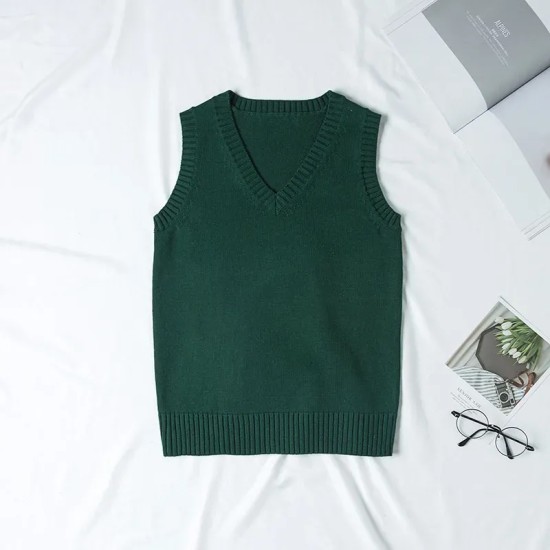 Women Fashion Solid Color V-Neck Sleeveless Knitwear
