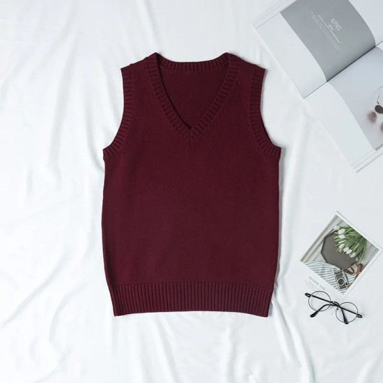 Women Fashion Solid Color V-Neck Sleeveless Knitwear
