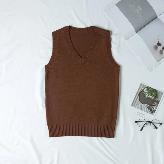 Women Fashion Solid Color V-Neck Sleeveless Knitwear