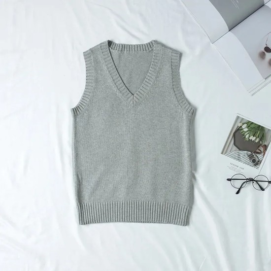Women Fashion Solid Color V-Neck Sleeveless Knitwear