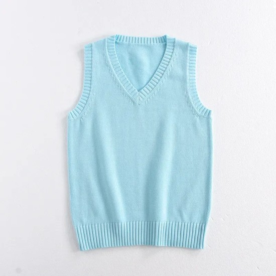 Women Fashion Solid Color V-Neck Sleeveless Knitwear