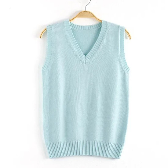 Women Fashion Solid Color V-Neck Sleeveless Knitwear