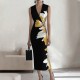Women Fashion Elegant Floral Printed V-Neck Sleeveless Slim Fit Dress
