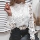 Women Spring Sexy Lace Patchwork Solid Color Hollow Out Vintage Long Sleeves Blouse