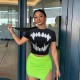 Women Fashion Summer Round Neck Printed Short-Sleeved Cropped Top T-Shirt