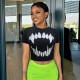 Women Fashion Summer Round Neck Printed Short-Sleeved Cropped Top T-Shirt