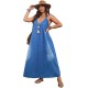 Women Fashion Plus Size Deep V-Neck Sleeveless Loose Denim Dress Women Fashion Plus Size Deep V-Neck Sleeveless Loose Denim Dress