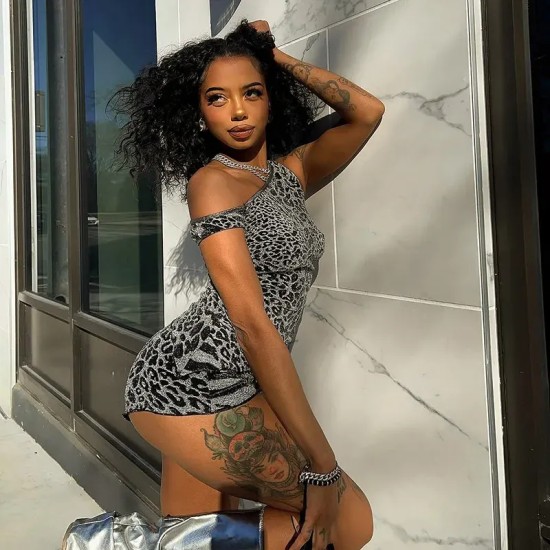 Women Fashion Sexy Zebra Printed Slant Shoulder Lace-Up Tank Top Tight Shorts Two-Piece Set