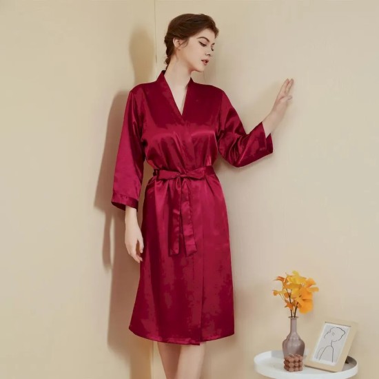 Women Fashion Solid Color Satin Long-Sleeve Lace-Up Loose Pajamas Women Fashion Solid Color Satin Long-Sleeve Lace-Up Loose Pajamas