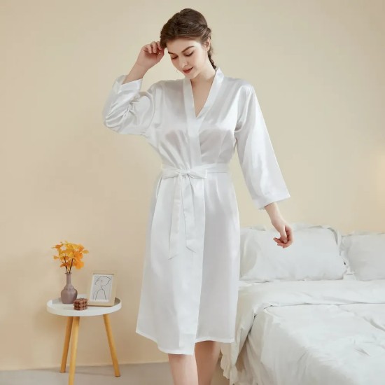 Women Fashion Solid Color Satin Long-Sleeve Lace-Up Loose Pajamas Women Fashion Solid Color Satin Long-Sleeve Lace-Up Loose Pajamas