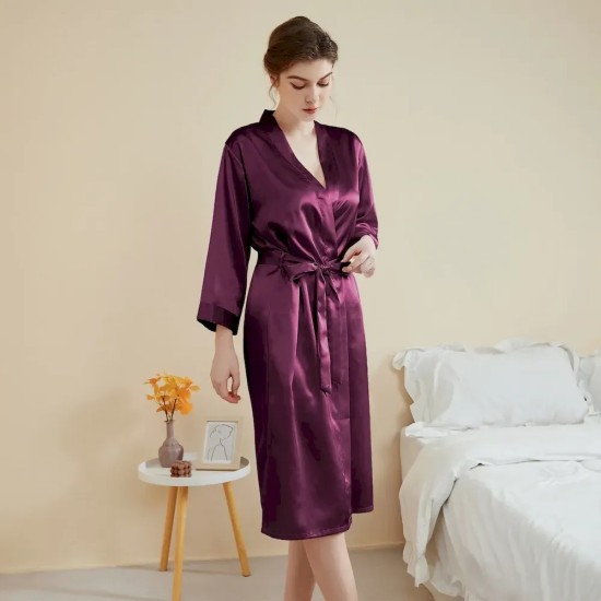 Women Fashion Solid Color Satin Long-Sleeve Lace-Up Loose Pajamas Women Fashion Solid Color Satin Long-Sleeve Lace-Up Loose Pajamas