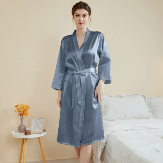 Women Fashion Solid Color Satin Long-Sleeve Lace-Up Loose Pajamas Women Fashion Solid Color Satin Long-Sleeve Lace-Up Loose Pajamas