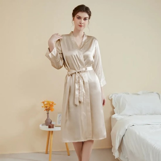 Women Fashion Solid Color Satin Long-Sleeve Lace-Up Loose Pajamas Women Fashion Solid Color Satin Long-Sleeve Lace-Up Loose Pajamas