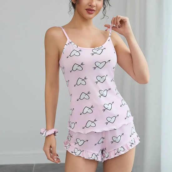 Women Fashion Sexy Love Printed Camisole Loose Shorts Pajamas Two-Piece Set Women Fashion Sexy Love Printed Camisole Loose Shorts Pajamas Two-Piece Set